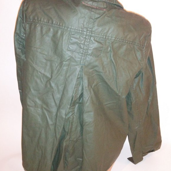 Hei Hei Anthropologie Jacket Small Green Wax Coated Collared Solid Button Long S - Picture 10 of 12